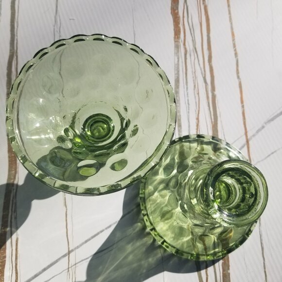 Vintage Green Glass Candle Stick Holders Set of 2 - Picture 2 of 6